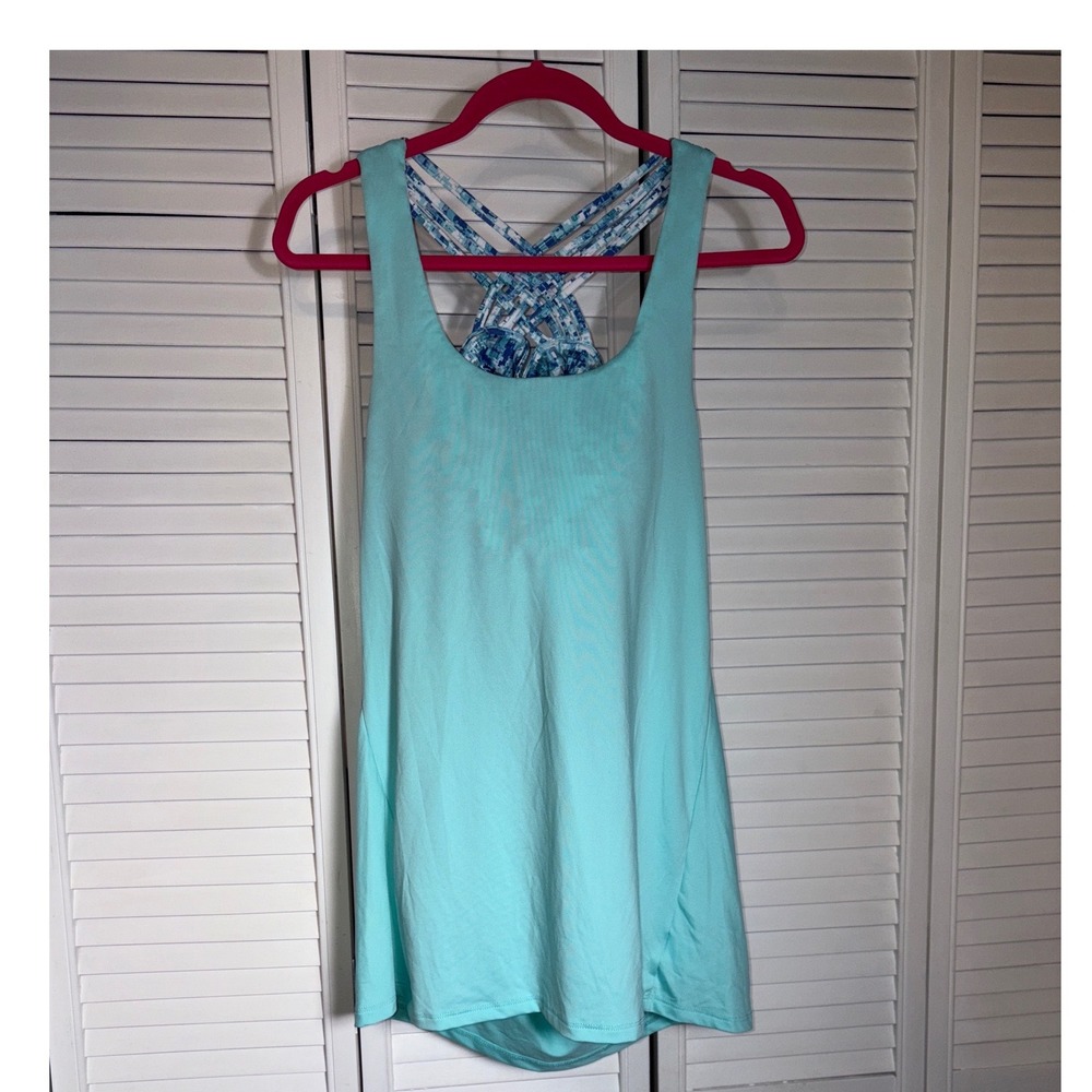 Zelos Womens Aqua Blue Built-In Bra Tank Top Strappy Back Size Medium NWT